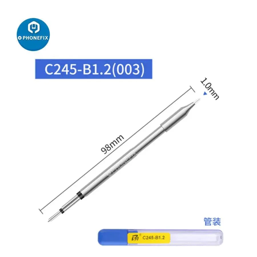 JBC C245 replacement soldering iron tip from PHONEFIX compatible with JBC T245 handle, shown on a soldering iron tip.