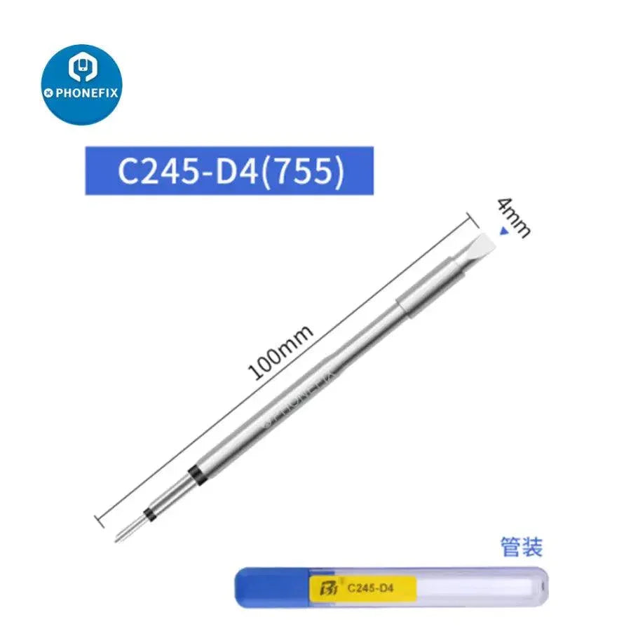 Phonefix JBC C245 replacement soldering iron tip compatible with JBC T245 handle, shown attached to soldering iron.