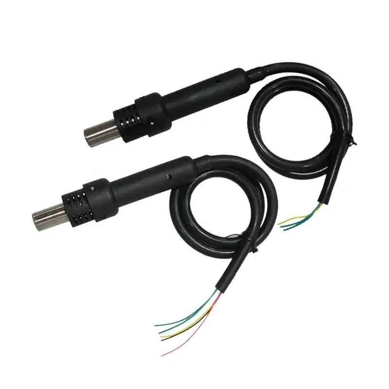 PhoneFix hot air gun handle compatible with rework stations, featuring iron tips and nozzles for precise soldering and rework tasks.