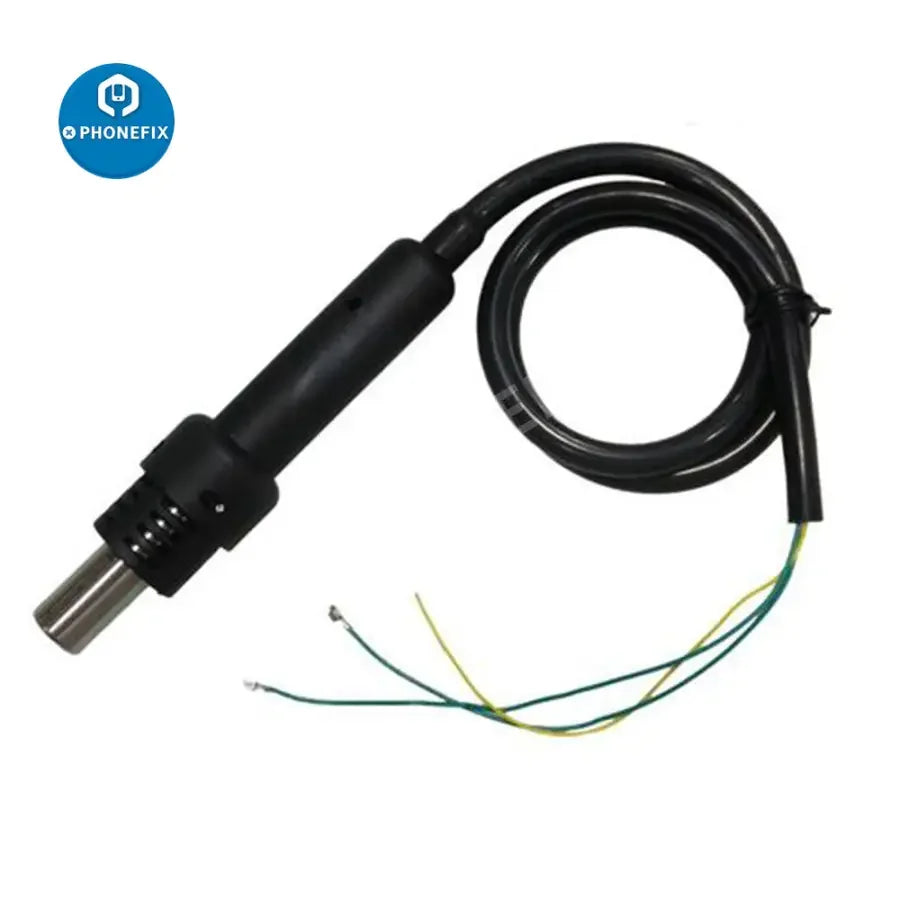 PhoneFix hot air gun handle for rework station with iron tips and nozzles, compatible with models 8508, 852A, 852D, and 990D.