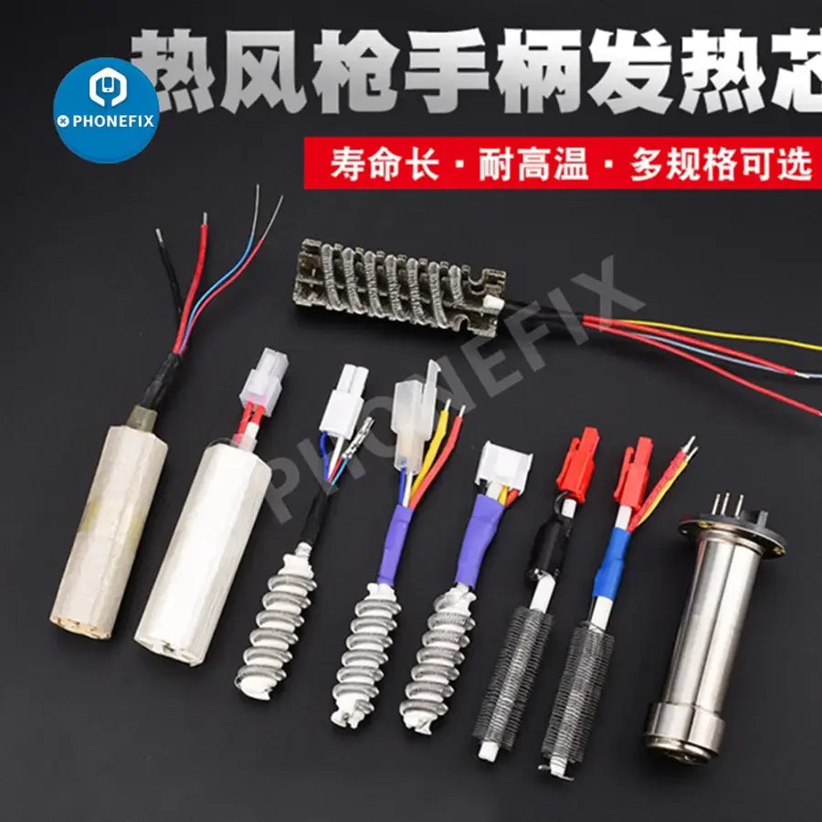 Hot air gun heating core replacement for 850, 852D, 952D, 850AD soldering station, PHONEFIX iron tips and nozzles.