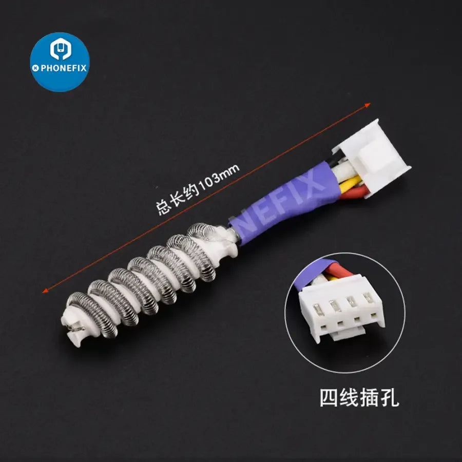 PhoneFix hot air gun heating core replacement for 850, 852D, 952D, 850AD soldering stations, includes iron tips and nozzles.