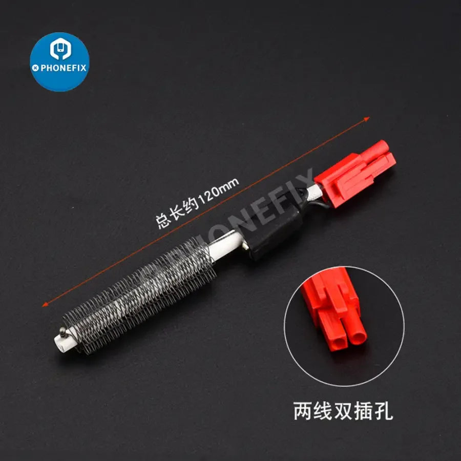 Phonefix hot air gun heating core replacement for 850, 852D, 952D, 850AD soldering stations, featuring iron tips and nozzles.