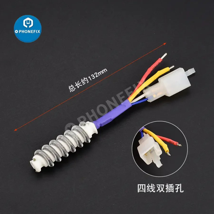 PhoneFix hot air gun heating core replacement for 850, 852D, 952D, 850AD soldering station, showing iron tips and nozzle components.