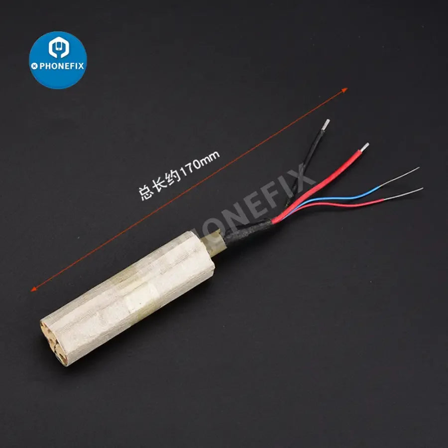 PhoneFix hot air gun heating core replacement for 850, 852D, 952D, 850AD soldering stations, featuring iron tips and nozzles.