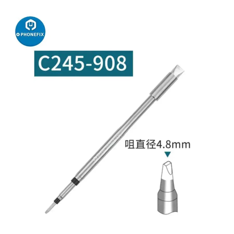 PhoneFix JBC C245 Soldering Iron Tip, universal replacement tip for JBC soldering stations, shown on a soldering station.
