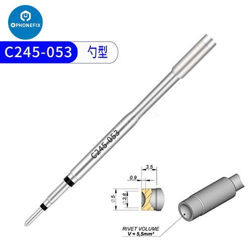 JBC C245 soldering iron tip with T245 handle for precision welding and phone repair, compatible with universal soldering stations.