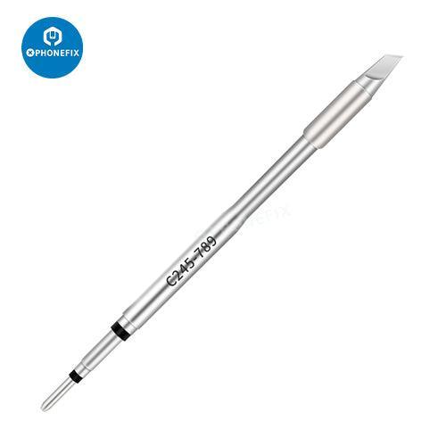JBC C245 universal soldering iron tip with T245 handle for precise welding and repair work, shown on a phone repair station
