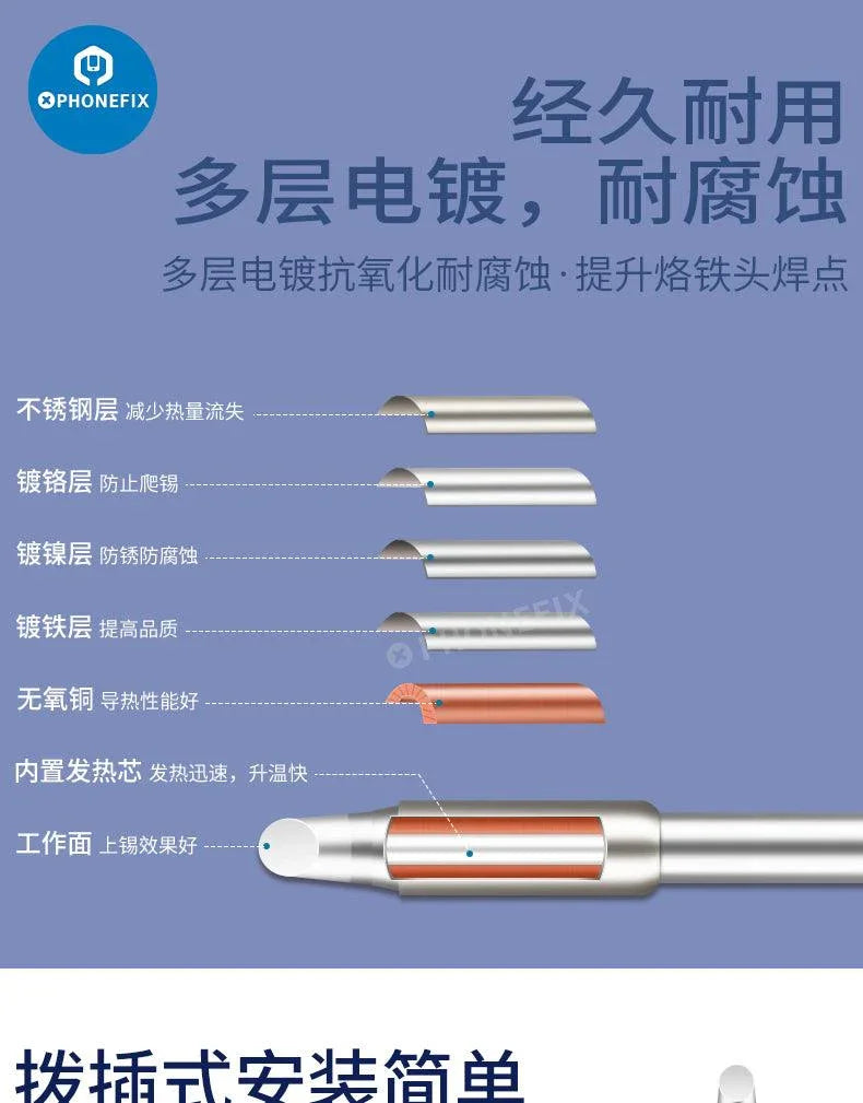 JBC C245 soldering iron tip with T245 handle, universal welding head for phone repair, by PHONEFIX, shown on a workbench