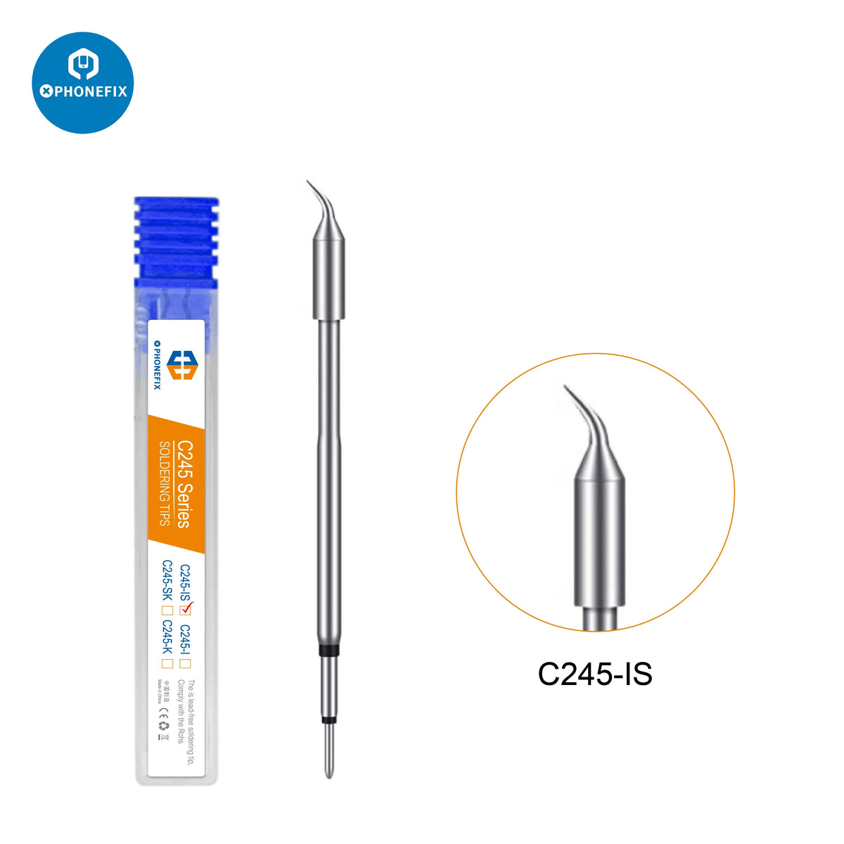 JBC C245 series precision soldering tip for T245 handle, designed for detailed electronic soldering tasks.