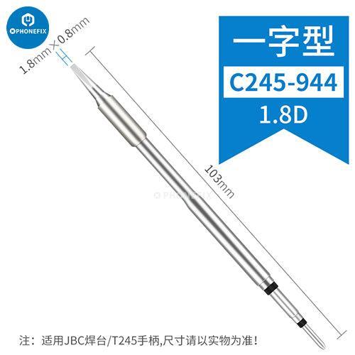 Pointe de fer à souder série JBC C245 pour station de soudage JBC, présentée avec pointe métallique et logo, compatible avec les outils de soudage JBC.