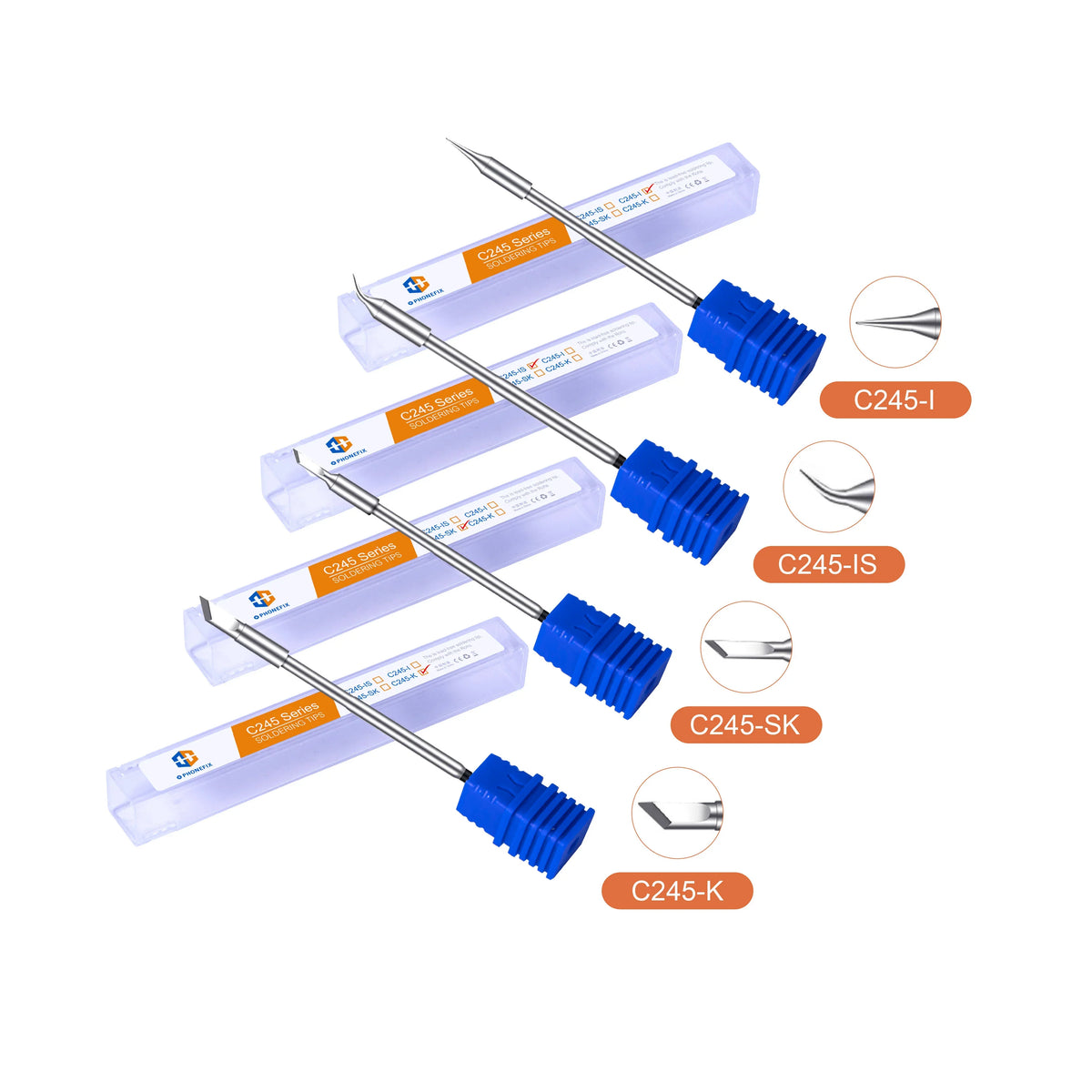 OEM C245 series soldering iron tip for JBC T115 soldering station, PHONEFIX brand, close-up of metal tip for precise soldering.