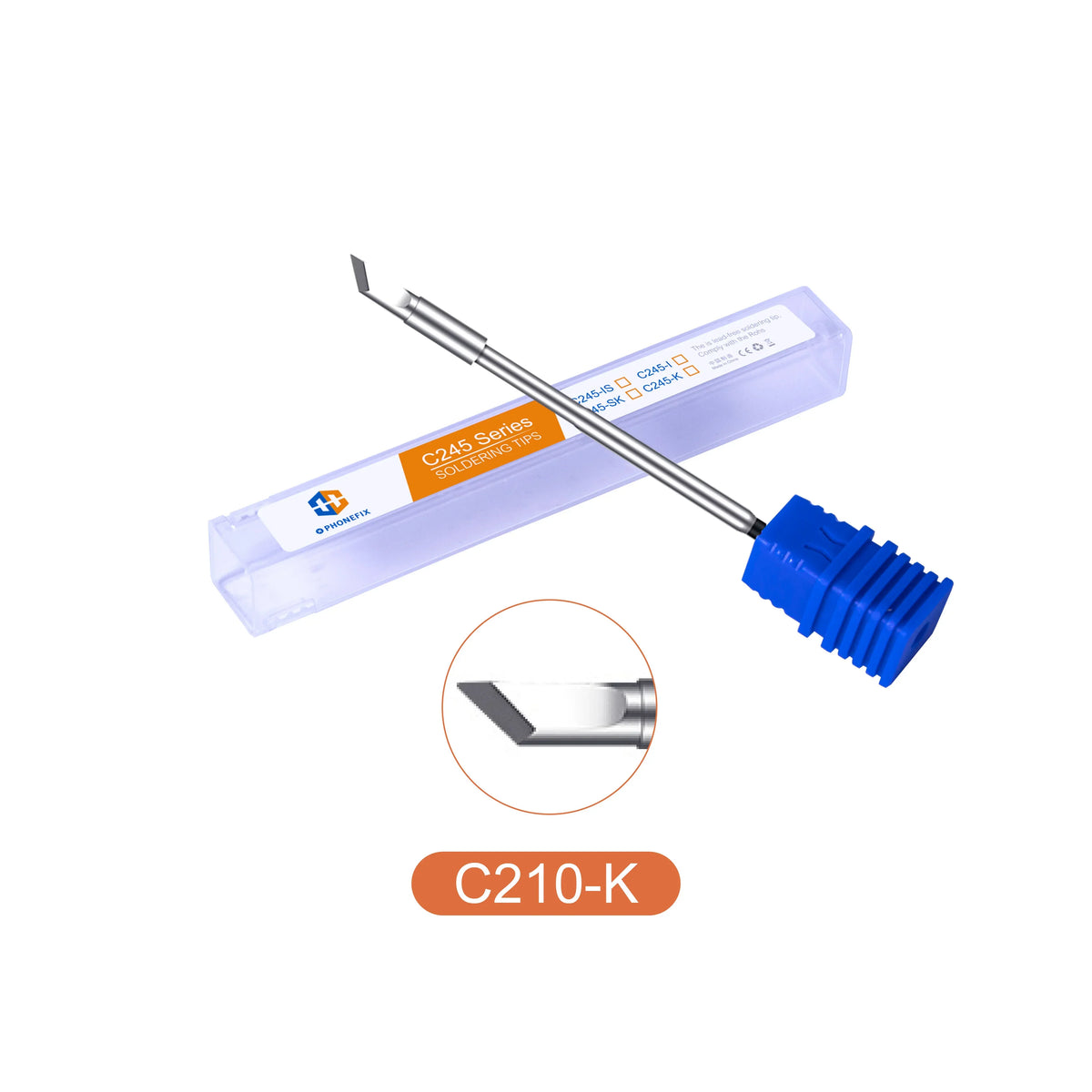 OEM C245 Series soldering iron tip for JBC T115 soldering station, PHONEFIX brand, shown on a soldering station.