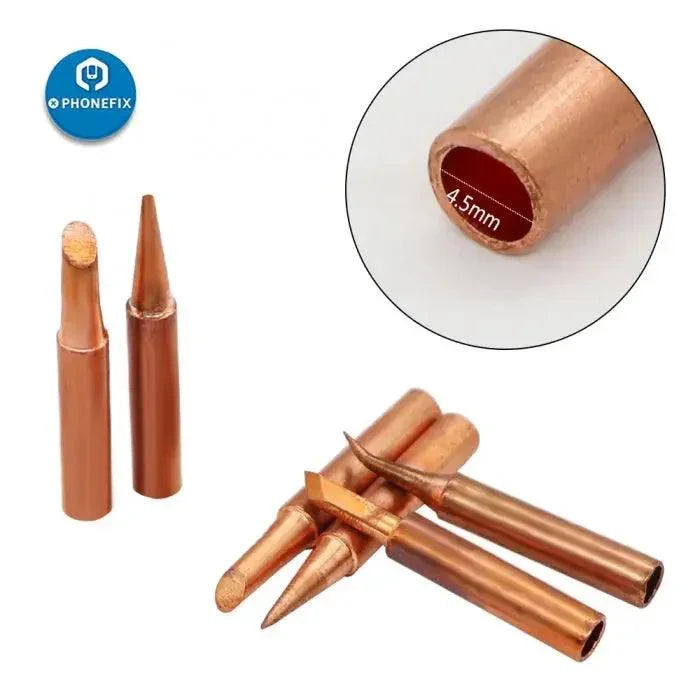 Pure copper 900M-T soldering iron tips for 936 series soldering station, designed for precise electronic soldering.