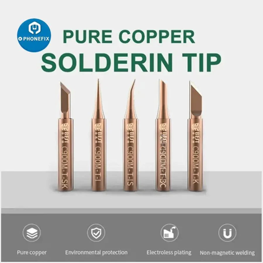 Set of five oxygen-free copper solder iron tips and welding nozzles for 900M soldering irons by PHONEFIX.