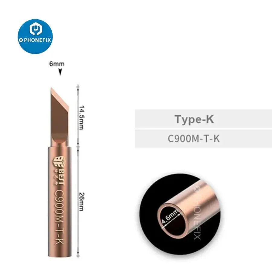 Set of 5 PHONEFIX oxygen-free copper soldering iron tips and nozzles for precision welding and electronics repair.