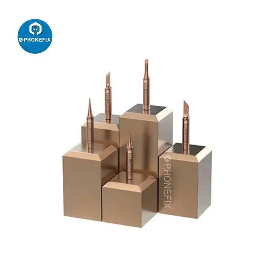 Set of five PHONEFIX 900M soldering iron tips and welding nozzles made from oxygen-free copper, ideal for precise electronic soldering.