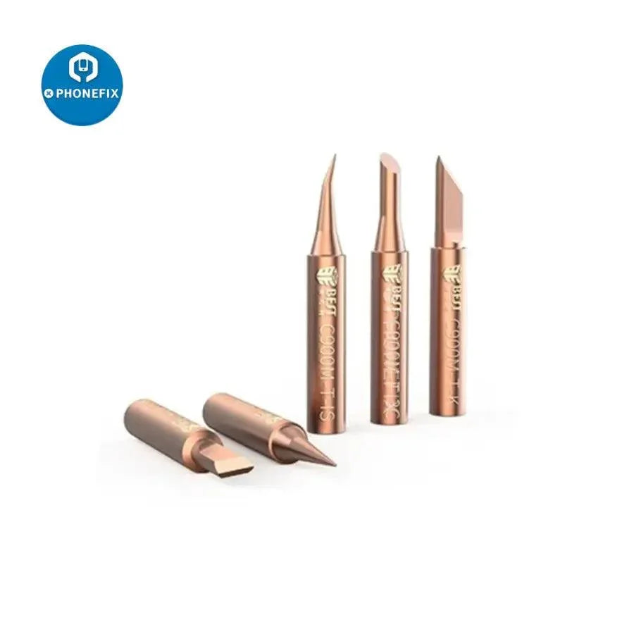 Set of five PHONEFIX soldering iron tips and nozzles made of oxygen-free copper for precise welding and soldering tasks.