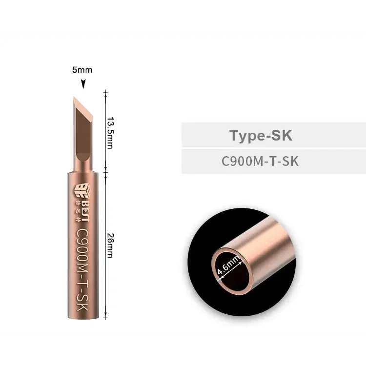 Set of 5 PHONEFIX oxygen-free copper soldering iron tips and welding nozzles for precise electronic repairs and welding tasks.