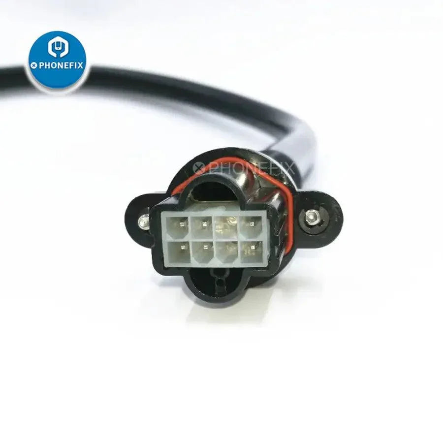 Quick TR1300A handle replacement hot air gun tube with heater for phone repair, shown with iron tips and nozzles.