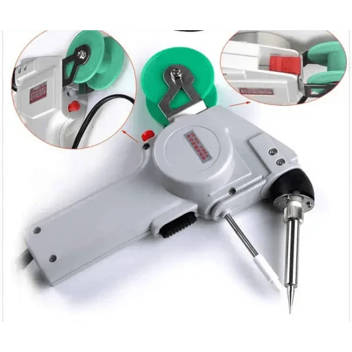 Phonefix DW-80 soldering gun with adjustable temperature, automatic tin, external heat, and compatible iron tips and nozzles.