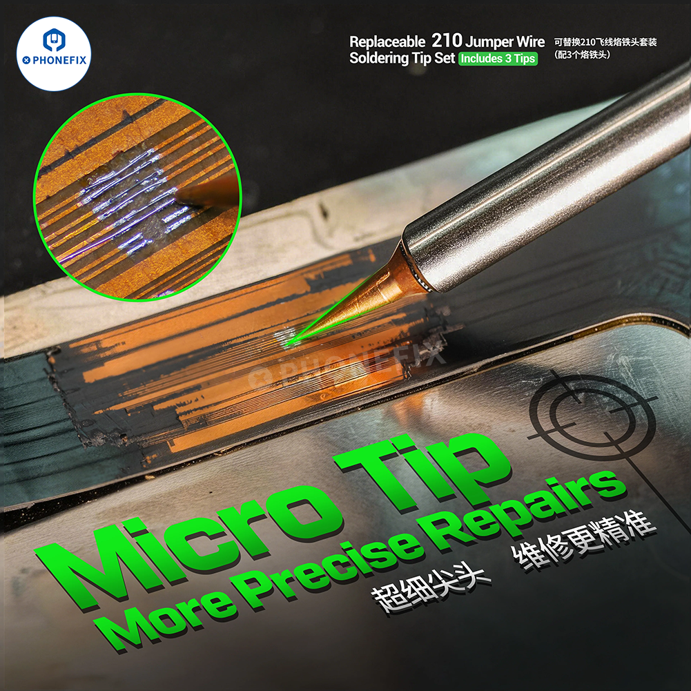 Replaceable FD35 soldering tip for PCB jumper wire repair, compatible with 2UUL FD35 soldering iron from PHONEFIX.