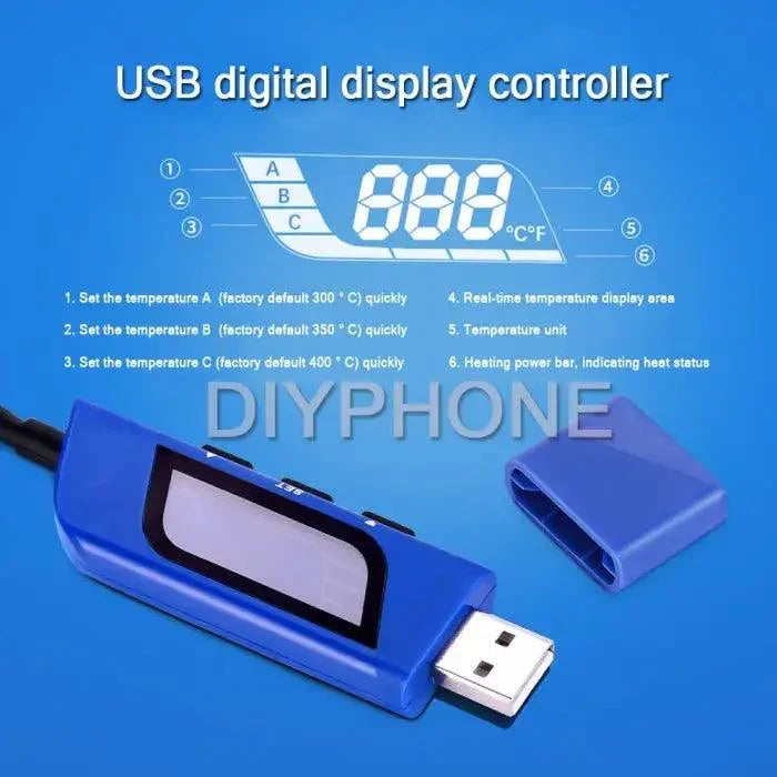 Phonefix portable USB soldering iron GT-2010 with precision tips and nozzles, 5V 2A power for detailed electronics work.