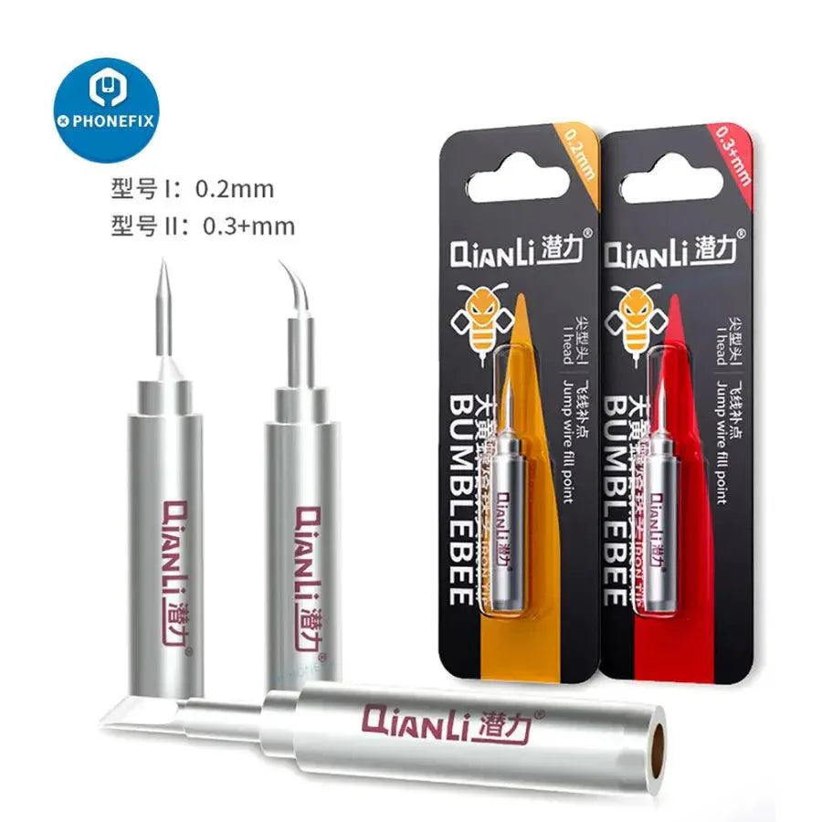 QianLi Universal 936 soldering iron tips for BGA rework, PHONEFIX brand, close-up of precision iron tips for electronics repair