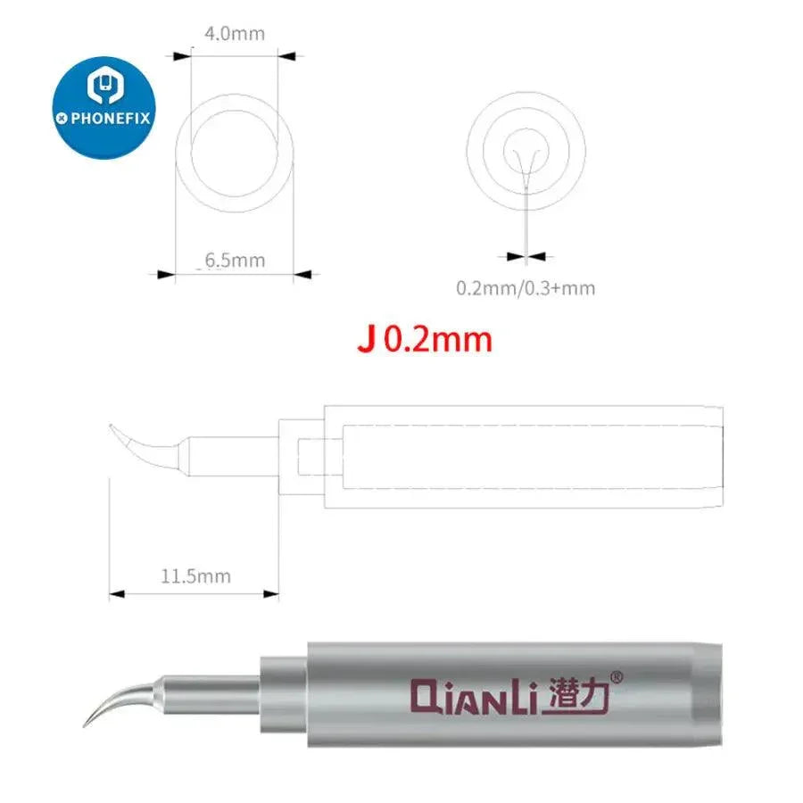 QianLi Universal 936 soldering iron tips for BGA rework, PHONEFIX brand, shown on a soldering tool with fine tips for precise soldering.