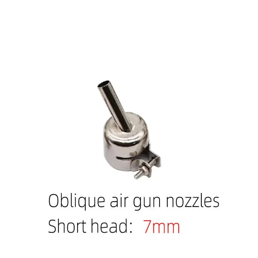 PhoneFIX 45-degree curved hot air gun nozzle for 850 series welding station, compatible iron tips and nozzles for precise heat application.
