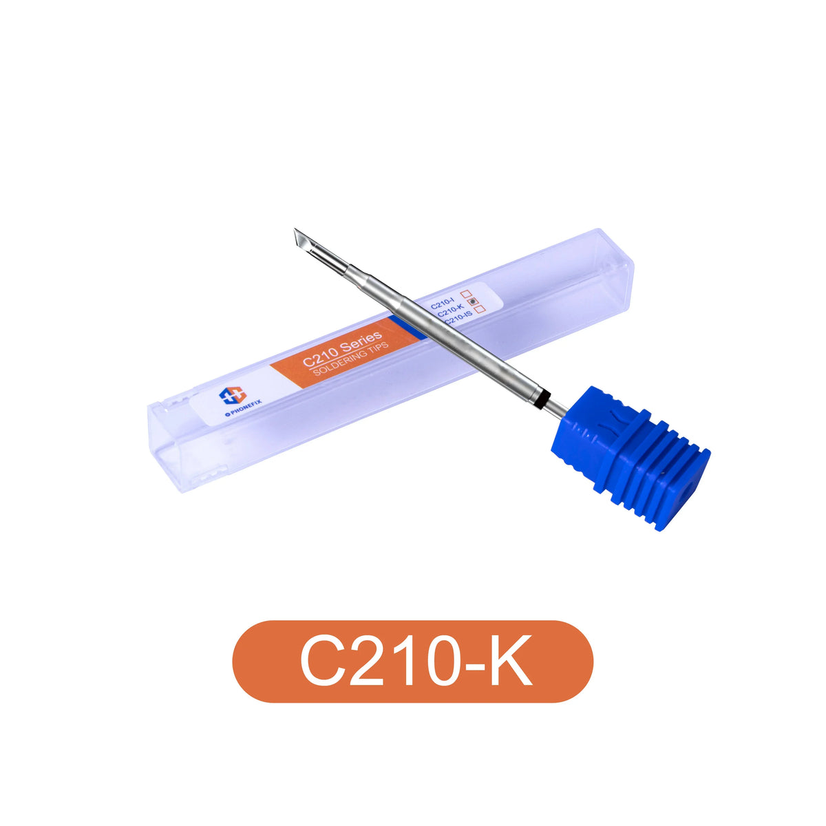 JBC C210 Series soldering iron tip for precision soldering, compatible with PHONEFIX soldering tools, shown in close-up.