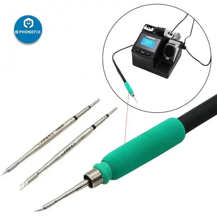 JBC C210 soldering iron tip set for T210 handle, including C210002, C210018, and C210020 tips, by PHONEFIX.