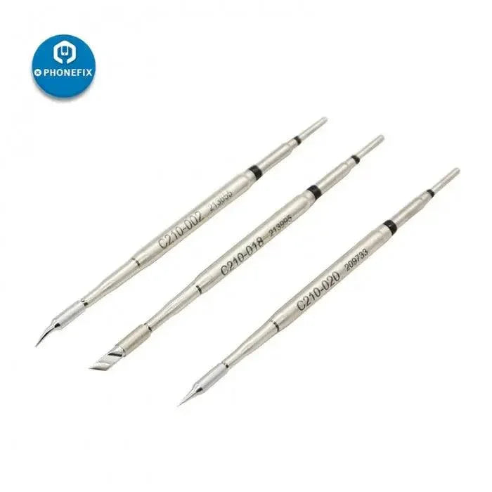 JBC C210 soldering iron tips C210002, C210018, C210020 for JBC T210 handle, PhoneFix brand, in various sizes for precise soldering.