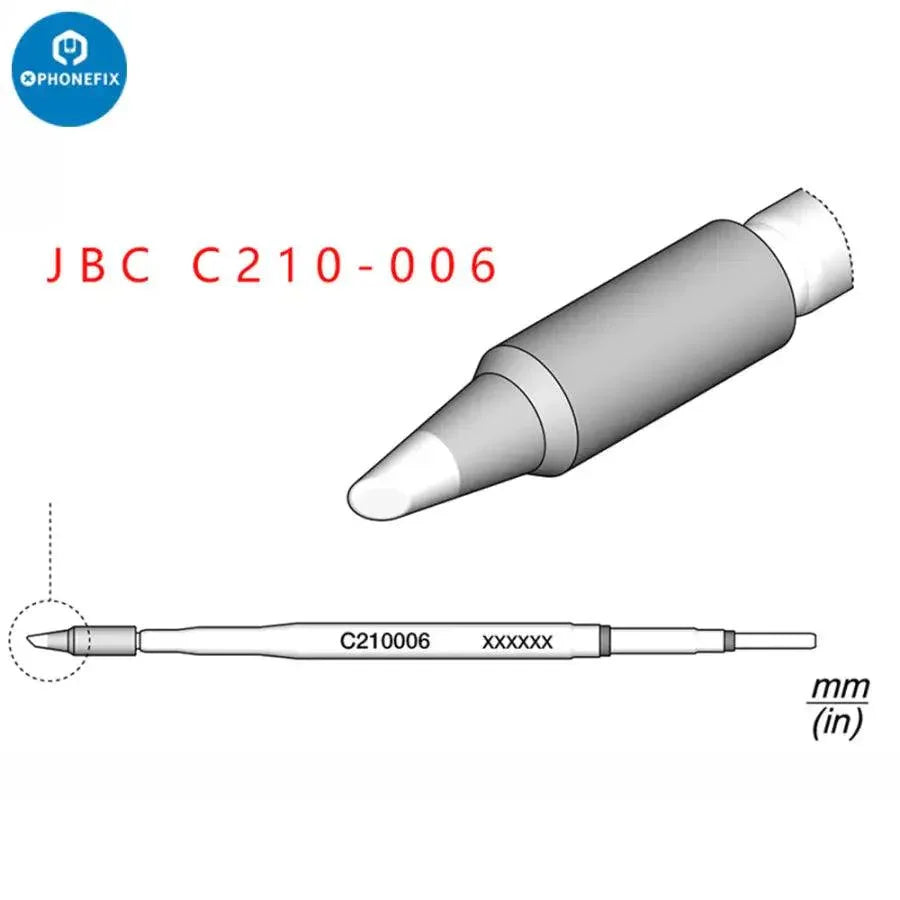 JBC C210 soldering iron tip set for T210 handle, including C210002, C210018, and C210020 tips, by PHONEFIX