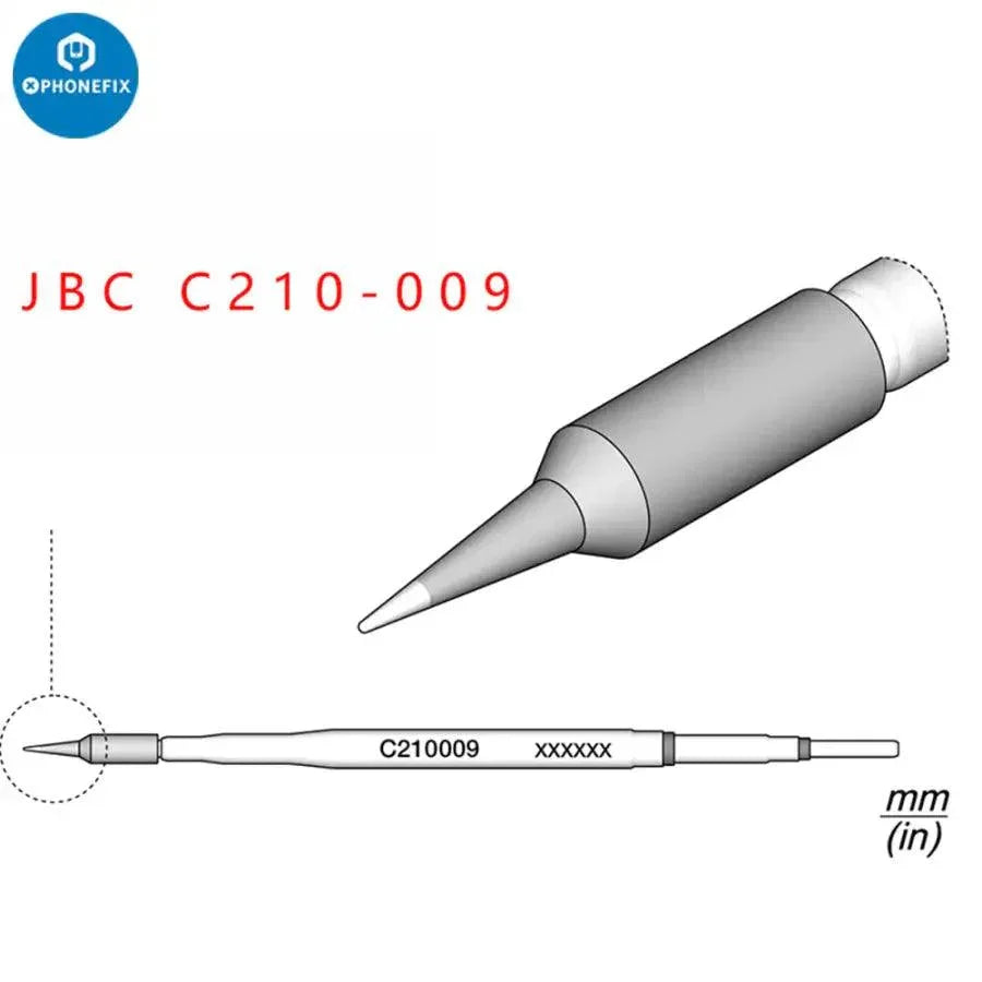 JBC C210 soldering iron tips C210002, C210018, C210020 for JBC T210 handle, PHONEFIX brand, shown on a white background.