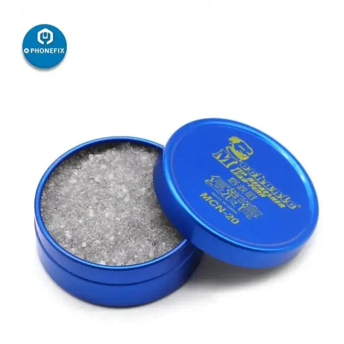 PhoneFix mechanic solder iron head clean cream for oxidative welding, shown in a container designed for iron tips and nozzles.