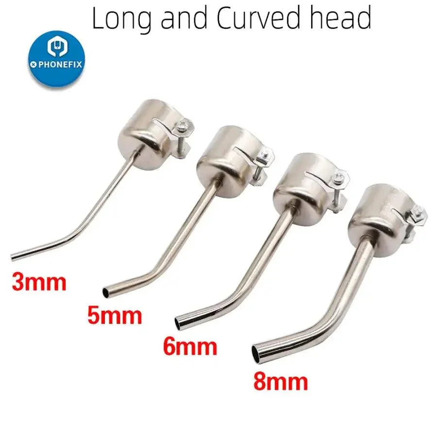 45-degree curved nozzle sleeve for PHONEFIX 850 series hot air rework station, designed for precise soldering and rework.
