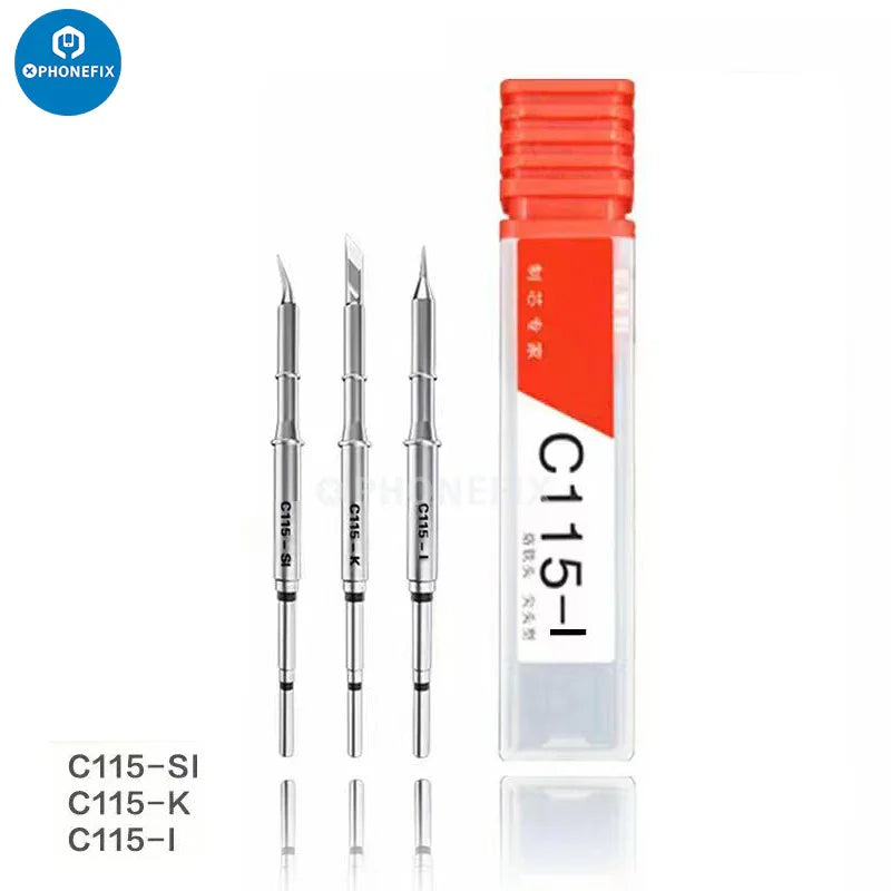 JBC C115 series soldering tip for JBC Sugon T115 soldering station, PHONEFIX brand, shown on a white background