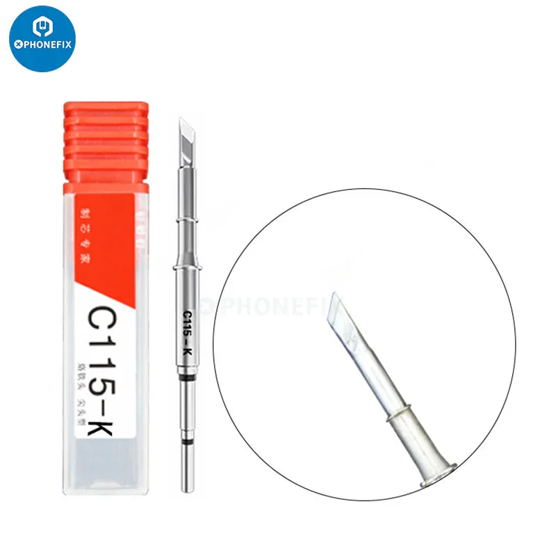 JBC C115 Series soldering tip for JBC Sugon T115 soldering station, shown in close-up view with brand details.
