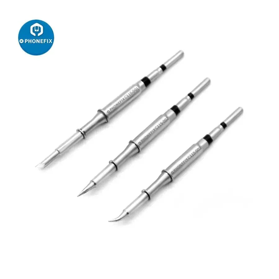 OEM C115 soldering iron tips for JBC NT115-A Nano handle, PHONEFIX brand, shown on a soldering tool with metal tip and handle.