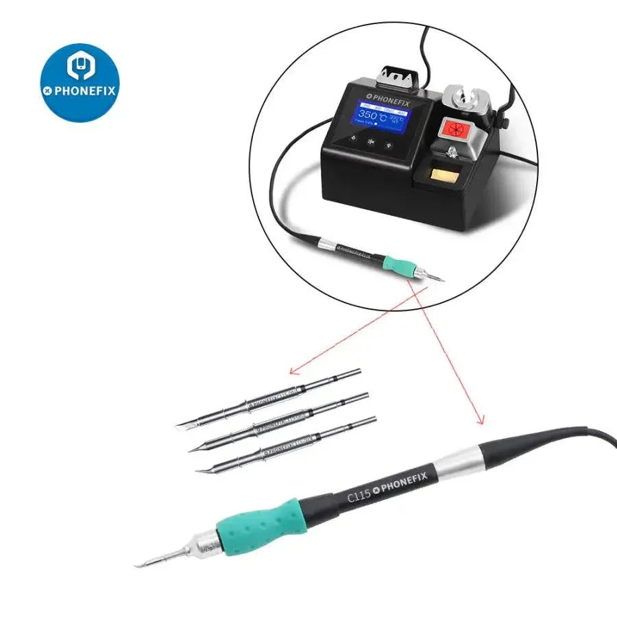 OEM C115 soldering iron tips for JBC NT115-A Nano handle, PHONEFIX brand, precision iron tips for detailed soldering tasks.