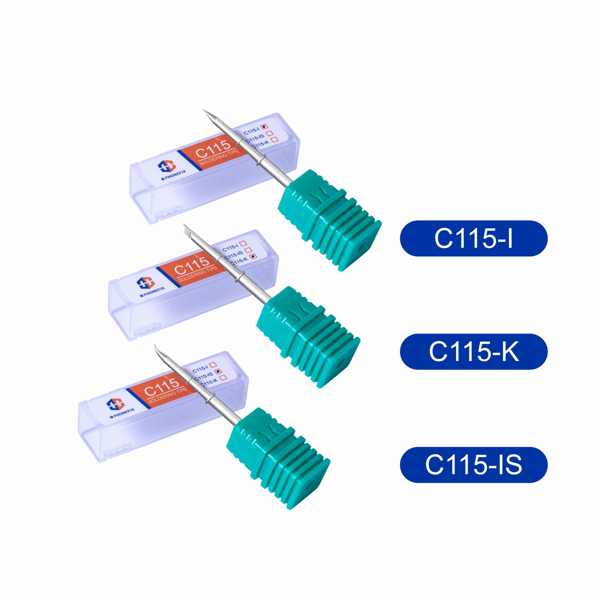 OEM C115 soldering iron tips for JBC NT115-A Nano handle, precision replacement tips for detailed electronic soldering work.