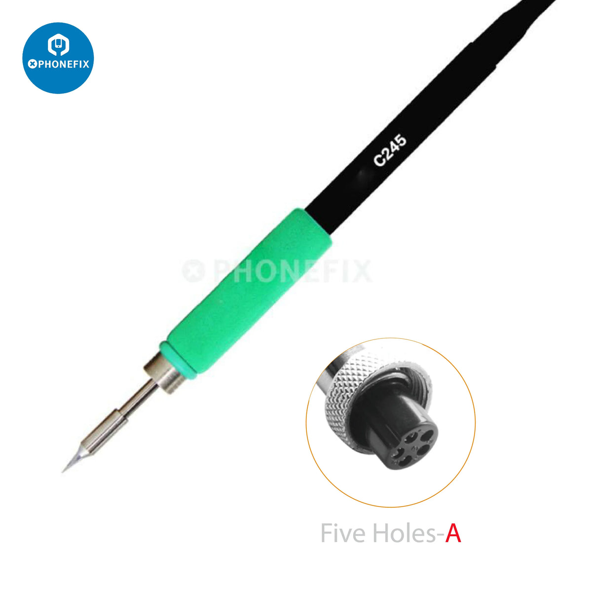 OEM C245 Series soldering iron tip for JBC T245-A handle, PHONEFIX brand, showing a close-up of the precise soldering tip.