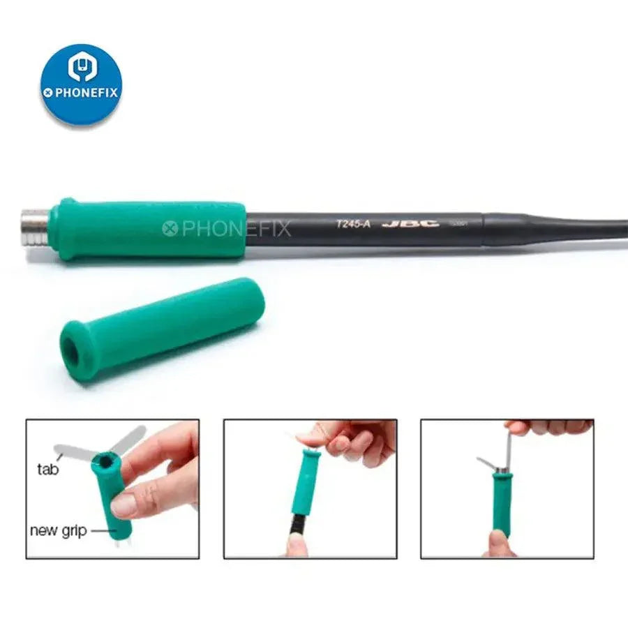 Poignée de soudage de précision JBC T245-A de PHONEFIX, présentant la poignée originale du fer à souder avec une prise en main ergonomique et des boutons de commande.