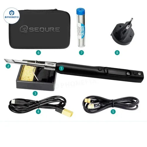PhoneFix portable electric soldering iron kit with iron tips and nozzles for phone PCB BGA welding repair, US plug, compact and versatile.