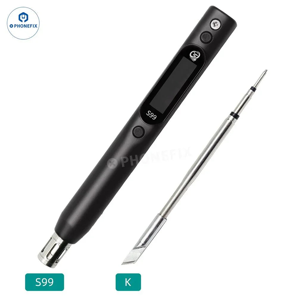 PhoneFix portable electric soldering iron kit with iron tips and nozzles for phone PCB BGA welding repair, featuring a US plug.