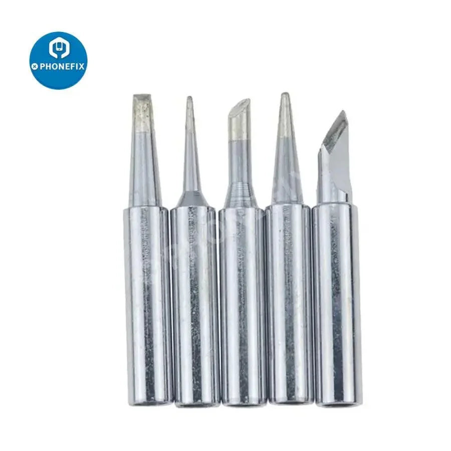 Set of five PHONEFIX 900M I B K 2.4D 3C soldering iron tips with hot tips and nozzles for precision soldering work.