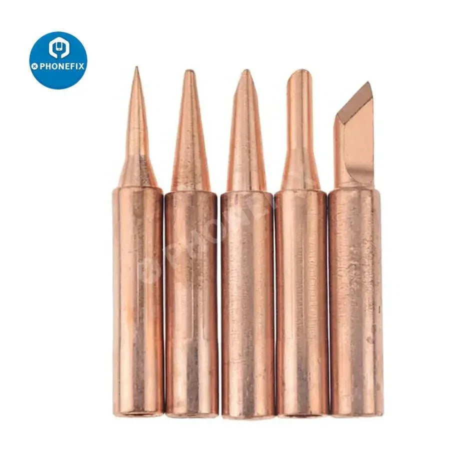 Set of five PHONEFIX 900M I B K 2.4D 3C inside hot tip soldering iron heads for 936 soldering iron repair.