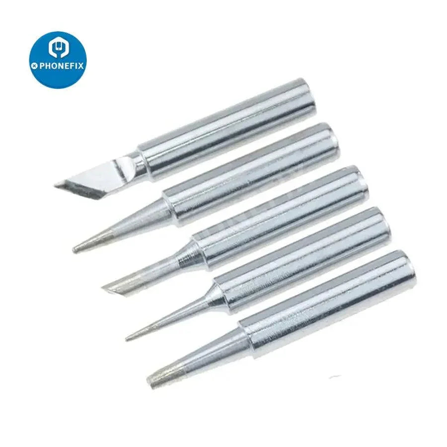 Set of five PHONEFIX 900M I B K 2.4D 3C inside hot tip soldering iron heads for precision soldering.