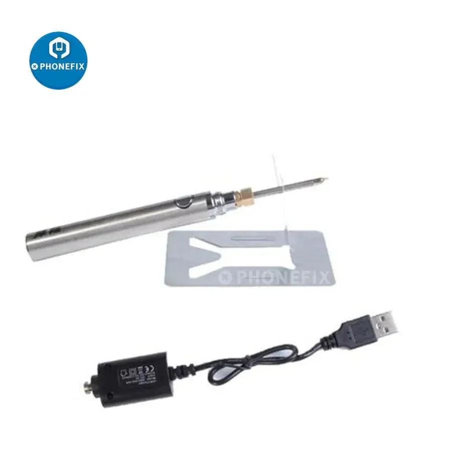 Rechargeable wireless soldering iron with replaceable tips from PHONEFIX, 5V 8W electric welding pen for electronics repair.
